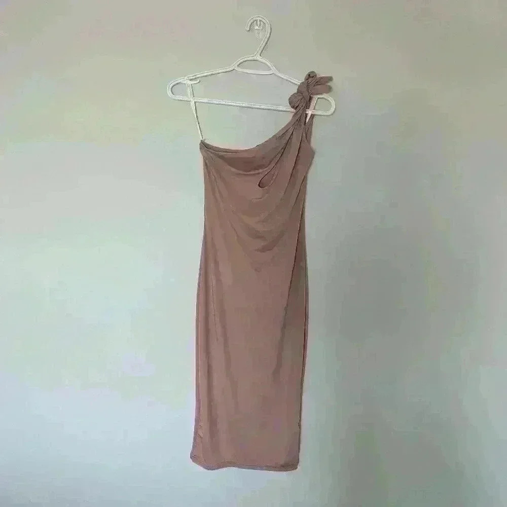 CBR, one shoulder dress,  midi dress, dusty pink, size small